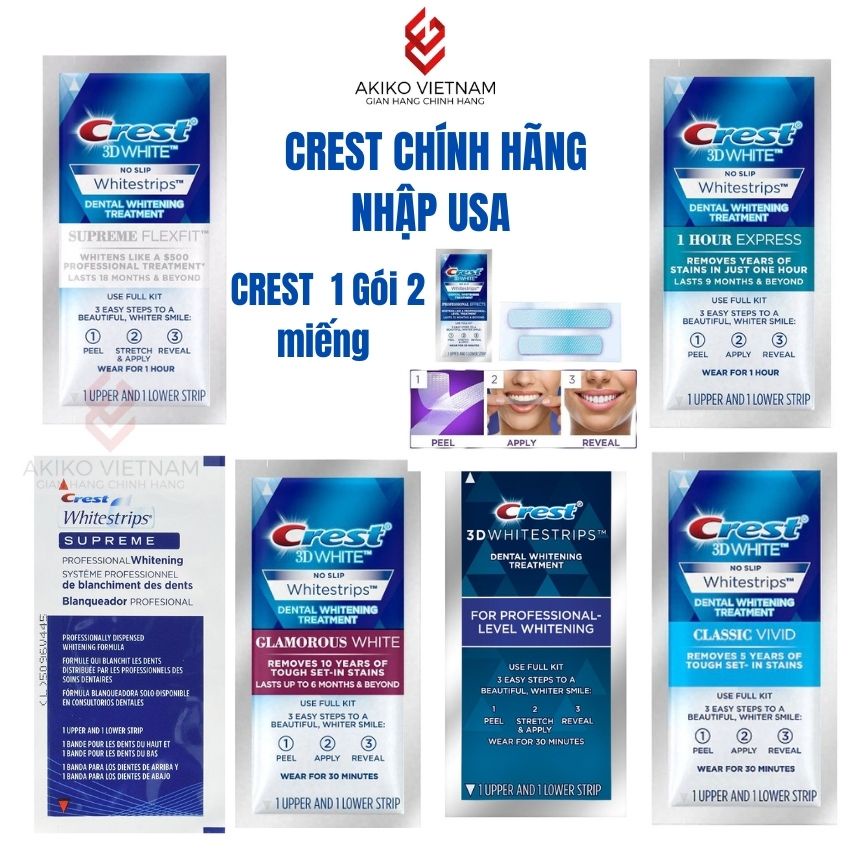 Miếng dán Crest 3D Lẻ , Miếng trắng răng Crest 3D whitestrips Glamorous/ Professional