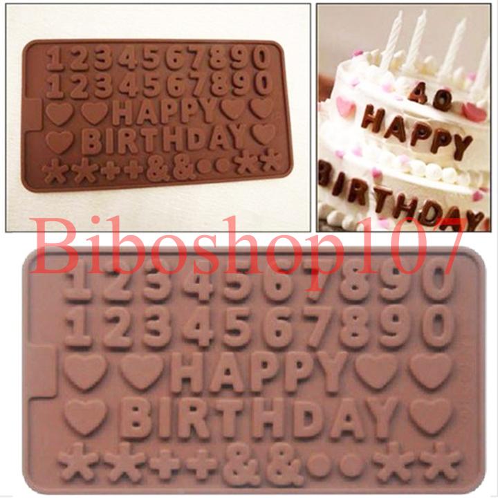 Khuôn silicon làm thạch, socola Happy birthday và số