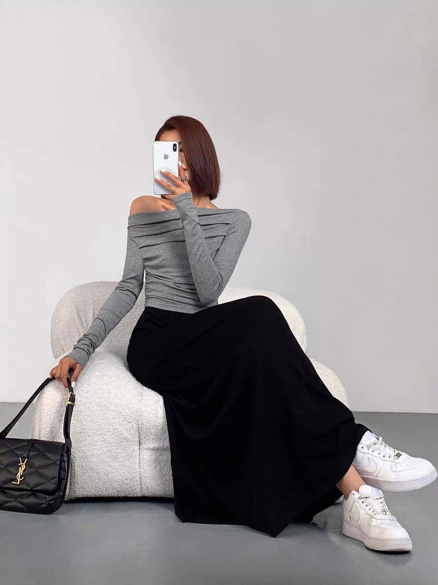 Chân váy thun dài chữ a xòe bồng - tharo clothing