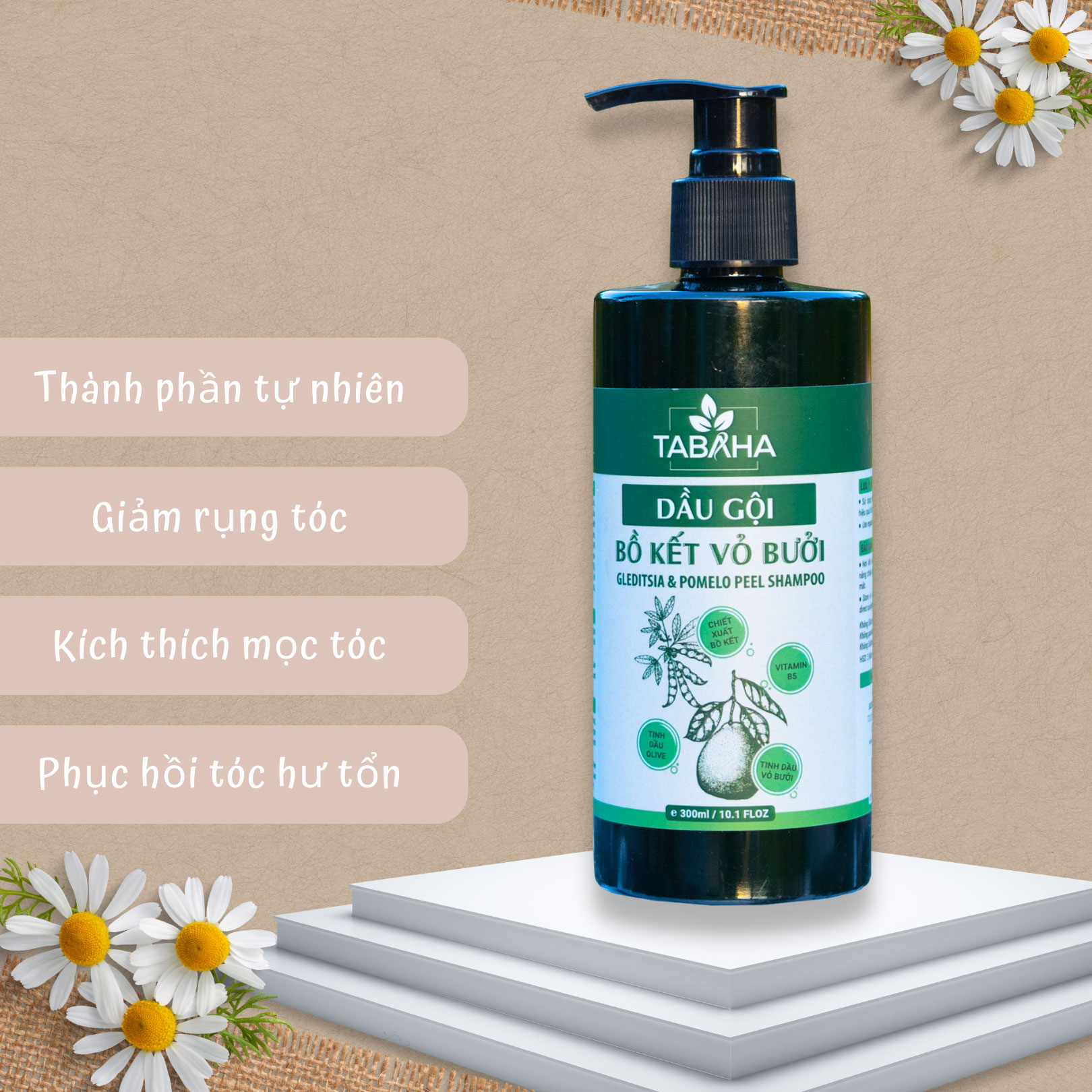 Dầu gội Cao Bồ Kết Cô Đặc Và Vỏ Bưởi Tabaha 300ml Ngăn Rụng Tóc Sau 1 Tuần Sử Dụng