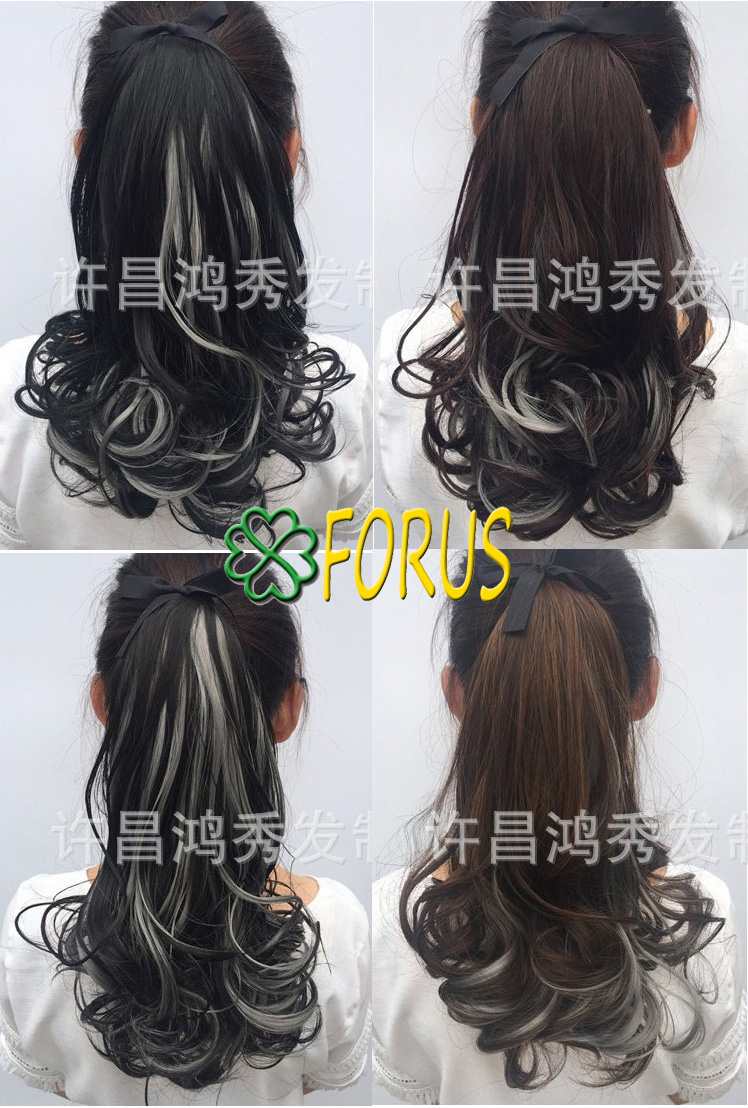 Tóc giả cột line Xám khói 💖FREESHIP💖 tóc giả nữ cột đuôi, buộc tóc giả nữ, đuôi tóc giả xoăn line Sỉ 40k
