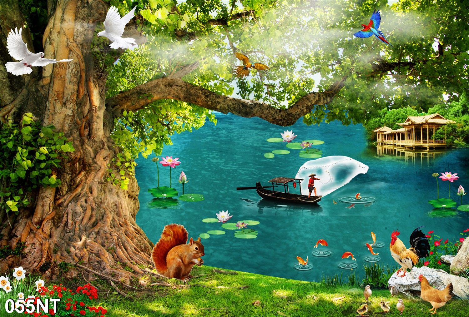 TRANH DÁN TƯỜNG 3D PHONG CẢNH THIÊN NHIÊN 055NT - TRANH DÁN TƯỜNG NON NƯỚC HỮU TÌNH