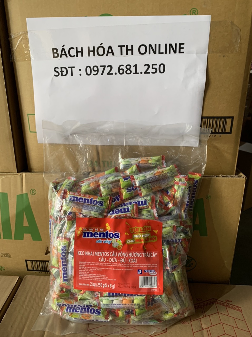 Kẹo Mentos 2kg 3 viên ( Cầu Dừa đủ Xoài)
