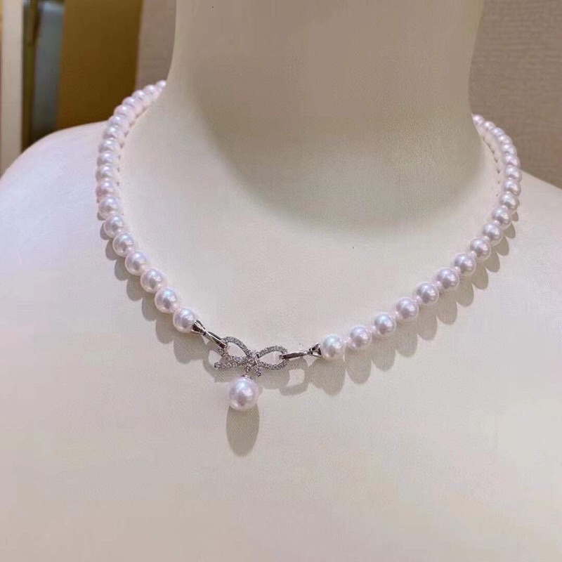 Dây chuyền hạt ngọc trai size 7-8ly khóa nơ bạc - ngọc trai trường thịnh