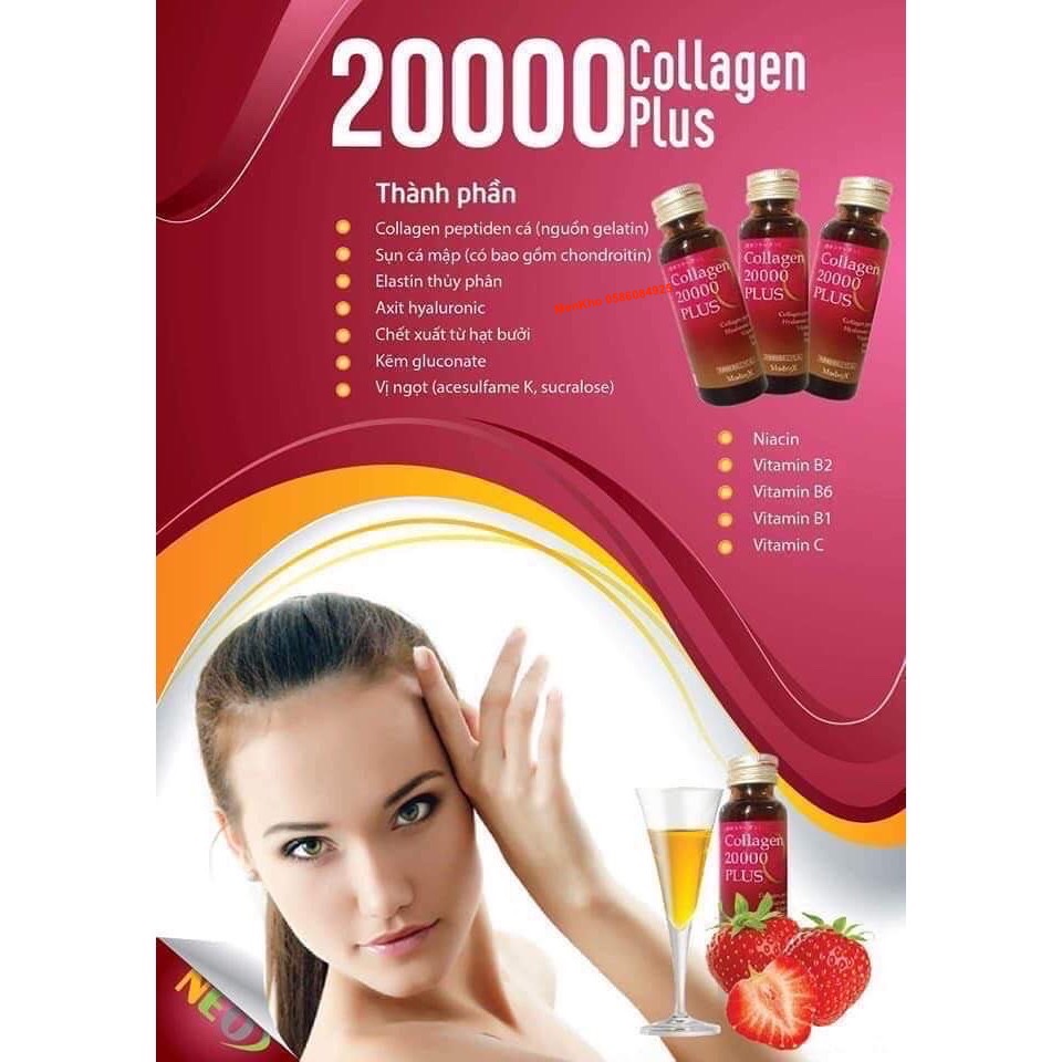 (Chính hãng) Nước uống đẹp da Collagen 20000 Plus Nhật Bản (Hộp 10 lọ x 50ml)