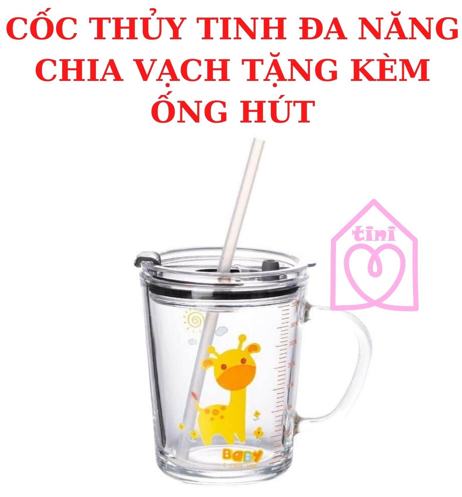 High quality Glass cup split bar 350 ml with lid good heat resistant, smart design, cup straps texturized cartoon with sealed lid steam espresso milk 350 ml (pattern random course) bundled ống suction silicone handy Tini shop HCM