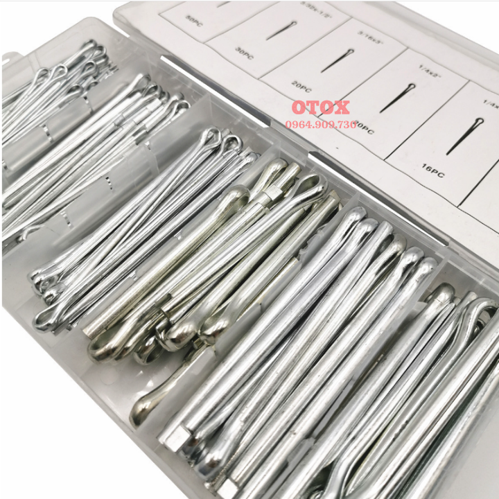Hộp chốt chẻ thẳng, chốt gim phe cài 144pc OTOX