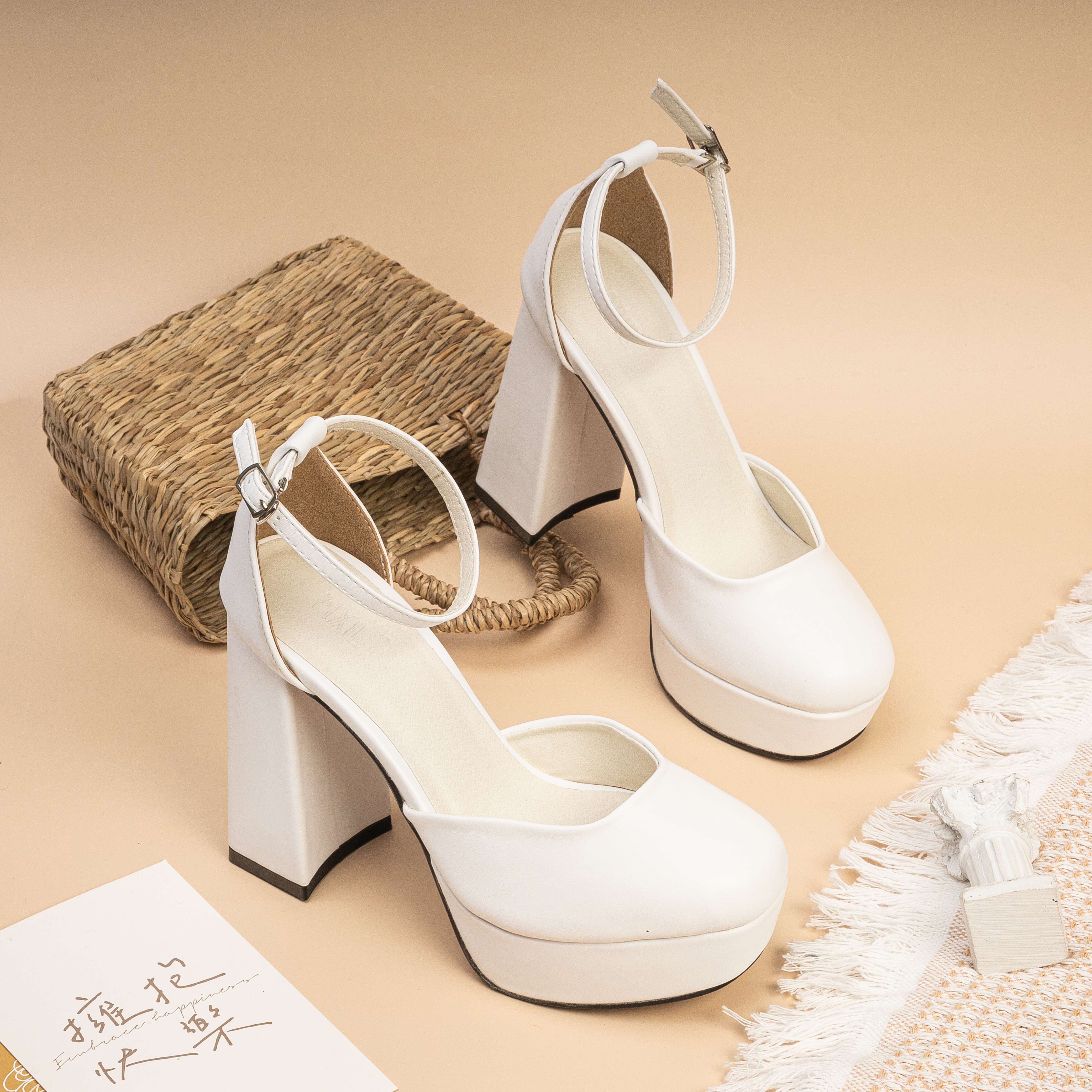 Giày Cao Gót Mary Jane Đúp 12cm Bít Mũi Quai Hậu Pixie E150