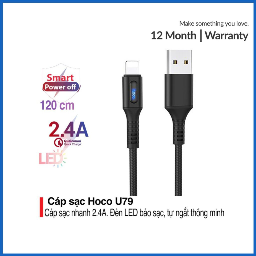Dây sạc nhanh và tự ngắt Hoco U79 Lightning - micro usb - type C Dài 1.2M