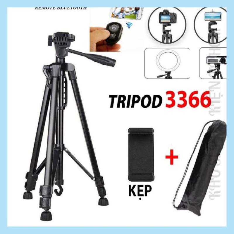 ❆◐  Tripod 3 chân  cho điện thoại và máy ảnh | Mã 3366 dài 1m50 cao cấp - Tặng kèm Đầu kẹp điện thoại và Remote Bluetooth