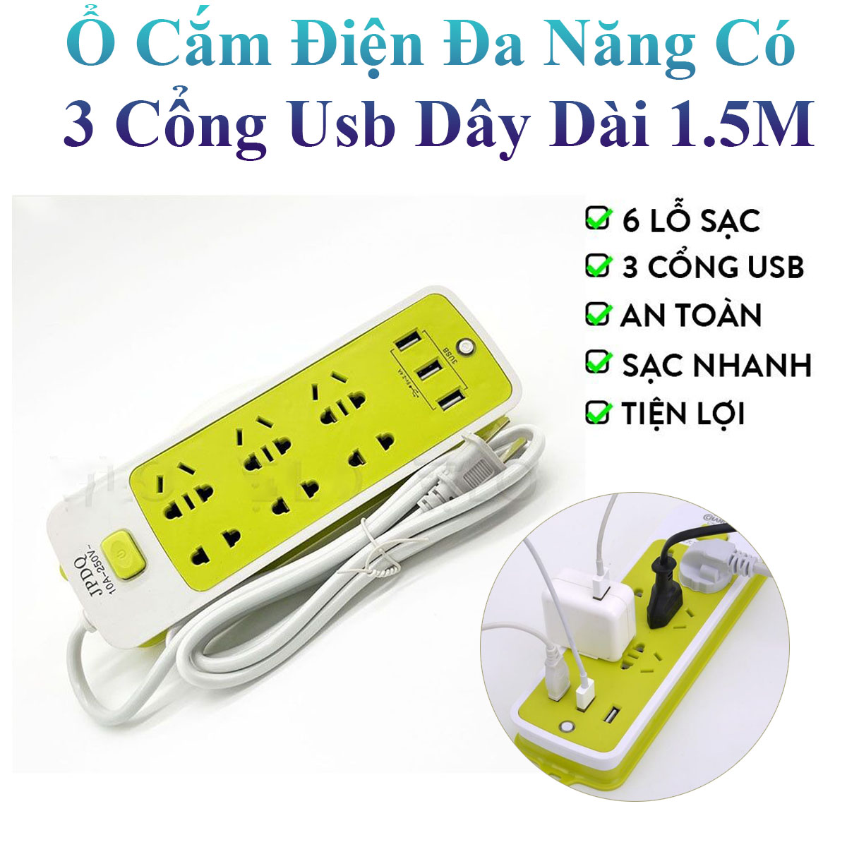 Ổ Cắm Điện Có 3 Cổng Usb Đa Năng Nhiều Màu