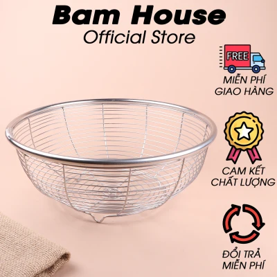 Rổ nan thưa inox dày loại lớn 27cm Bam House để ráo nước trái cây và đồ chiên cao cấp RNT01 – Bam House