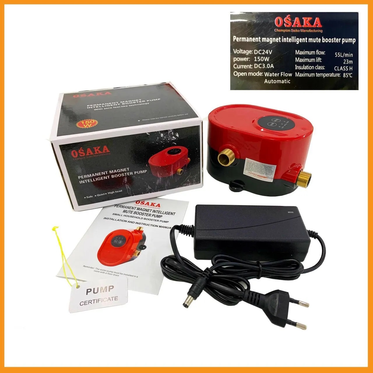 Máy bơm tăng áp Osaka/ Zukui 24v 150W dùng trợ lực máy giặt, vòi sen, tăng áp bình nóng lạnh
