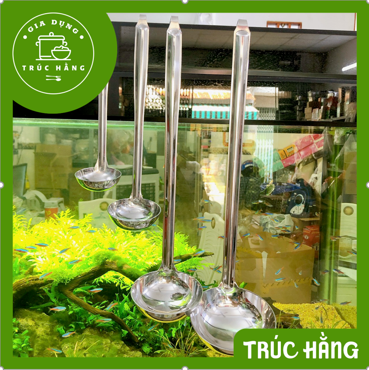 Vá Múc Canh Cán Dài bằng inox 304 Có Móc Treo đủ size- Vá múc nước lèo inox đủ size