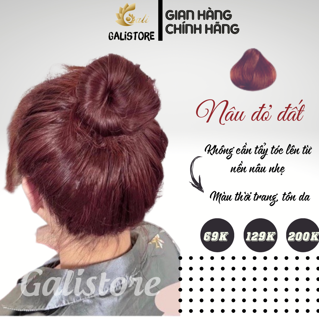 Thuốc nhuộm tóc NÂU ĐỎ ĐẤT không tẩy kèm OXY trợ nhuộm Galistore