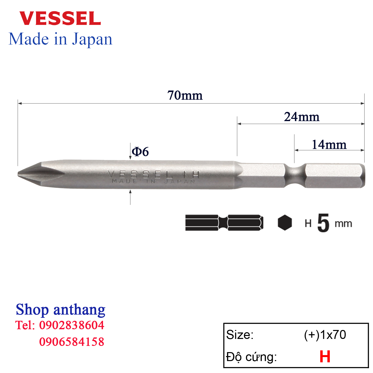 Mũi vặn vít b34 đầu 1 chuôi lục giác h = 5mm vessel