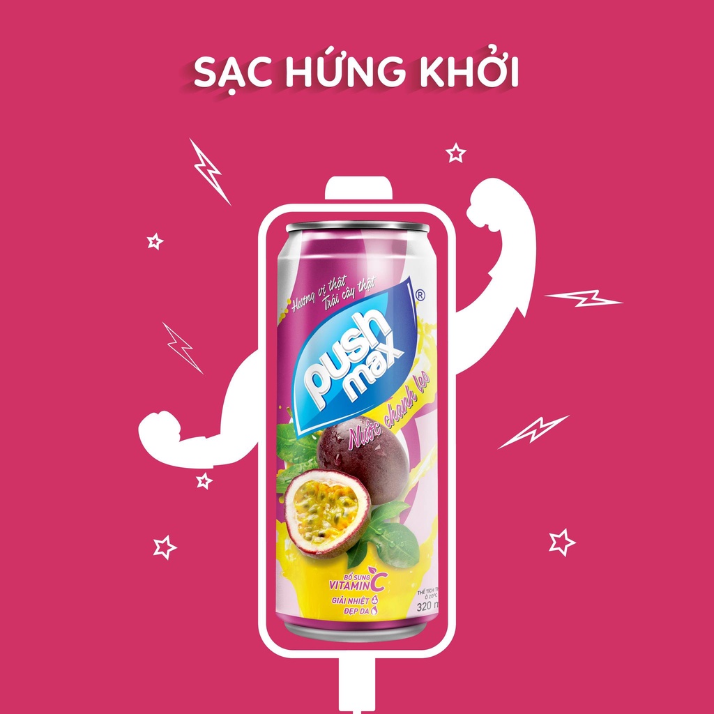 Thùng 24 Lon Nước Trái Cây Pushmax Chanh Leo (320ml x 24 Lon)