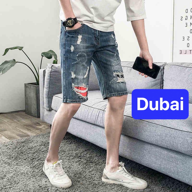 QUẦN SHORT SỌT LỬNG JEAN NAM CHẤT BÒ XANH ỐNG RỘNG LÓT VẢI ĐỎ ĐEN UNISEX HOT HÀN QUỐC CAO CẤP DB-956 - DUBAI FASHION