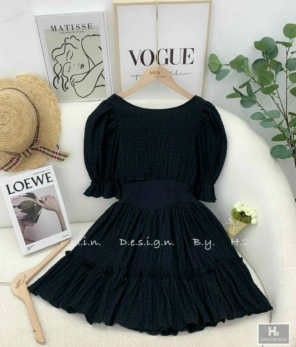 Đầm Chỉ Xốp Tay Bồng (có Mút Ngực)