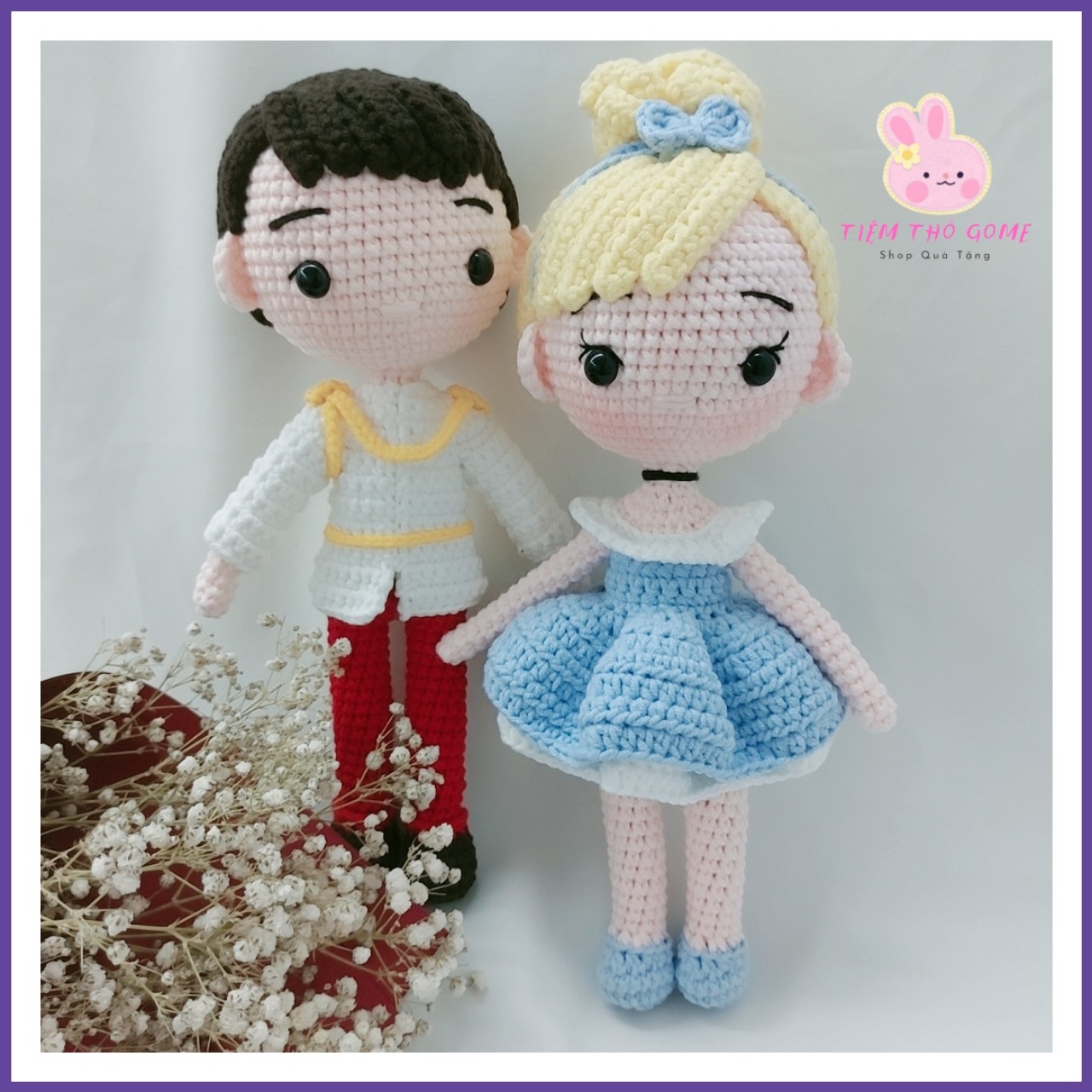 Búp bê len móc handmade - Cặp Búp bê len móc ( Hoàng tử Charming và cô bé lọ lem )- an toàn cho bé