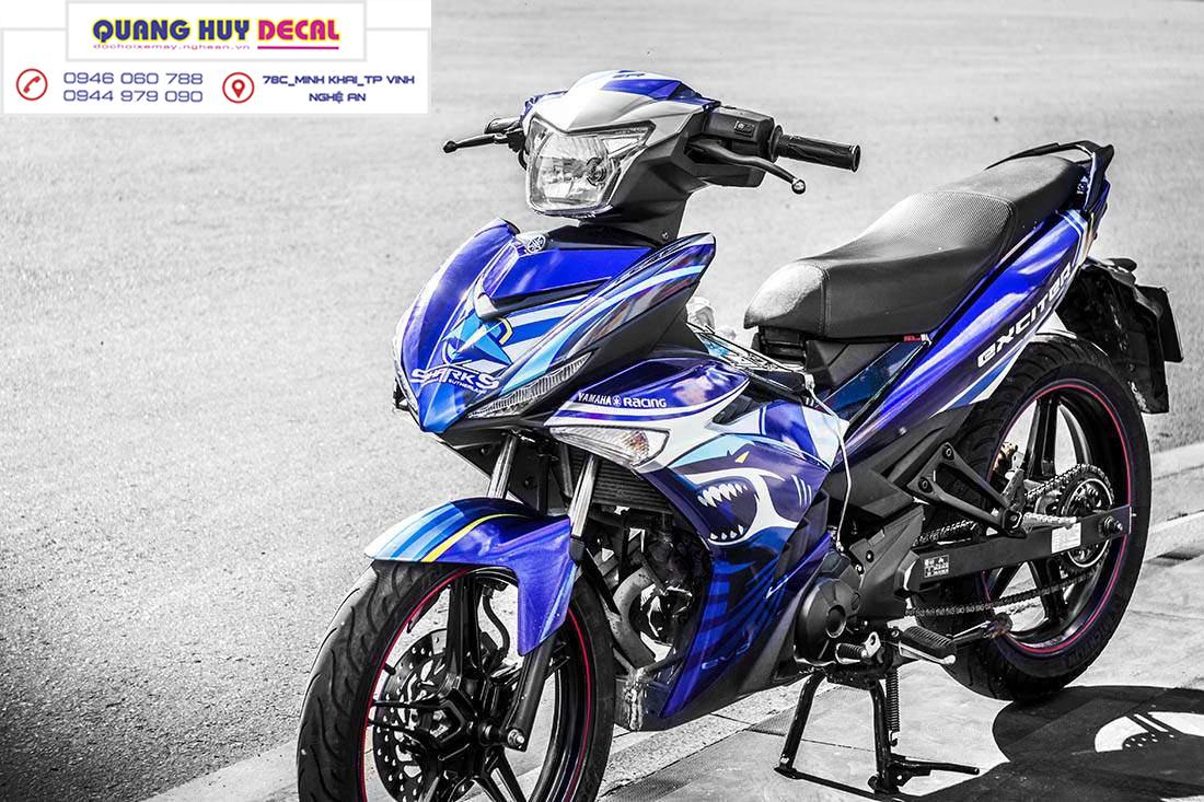 Tem trùm exciter 150 cá mập xanh trắng, tem exciter 150, team trùm exciter 150, tem xe exciter 150, team trùm ex 150, team xe exciter 150 cá mập xanh trắng