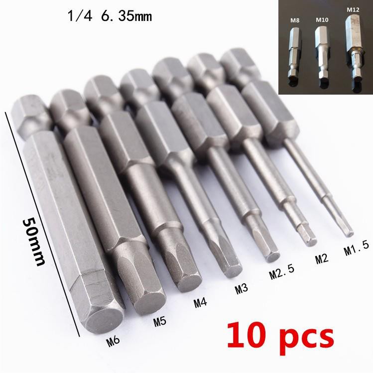 Bộ 10 mũi vít , đầu lục giác h1.5-12