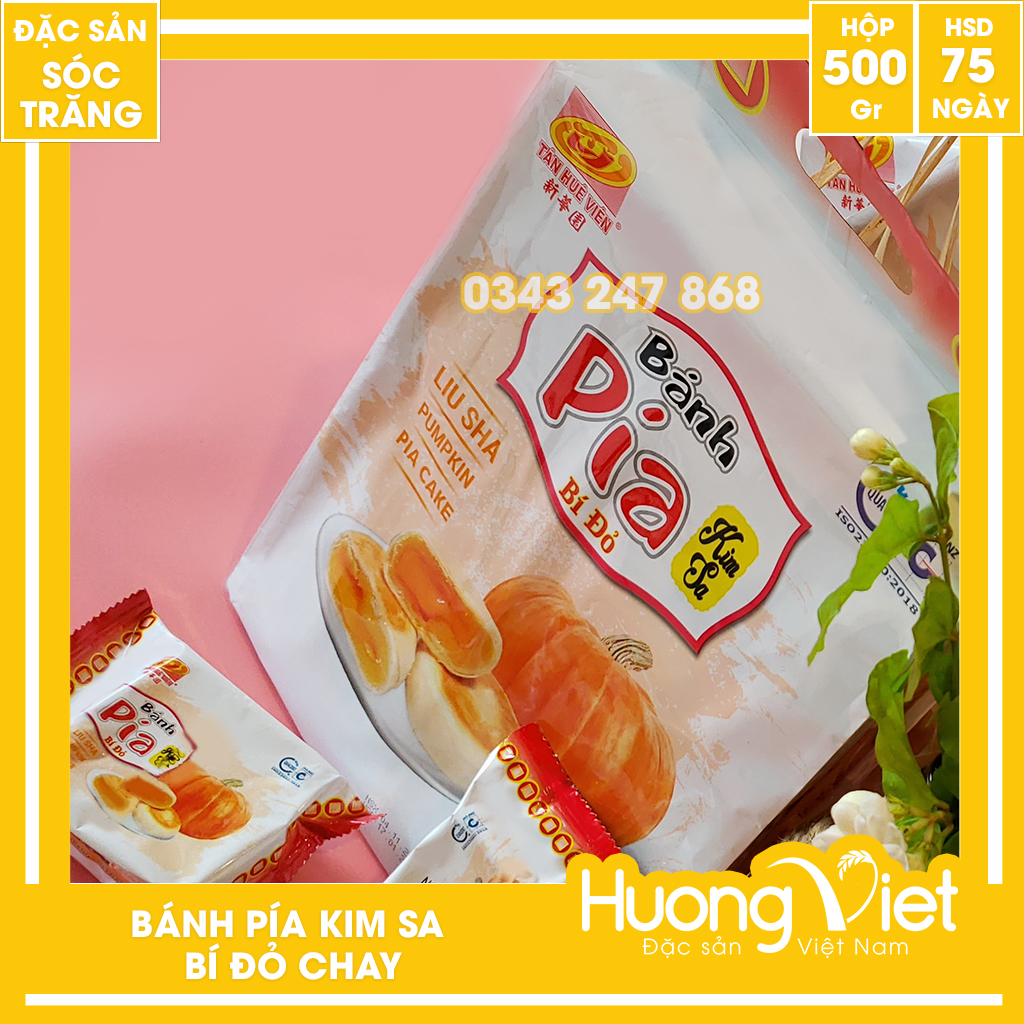 Bánh pía kim sa bí đỏ tan chảy Tân Huê Viên 12 bánh bánh pía kim sa Tân Huê Viên bánh pía chay Sóc Trăng