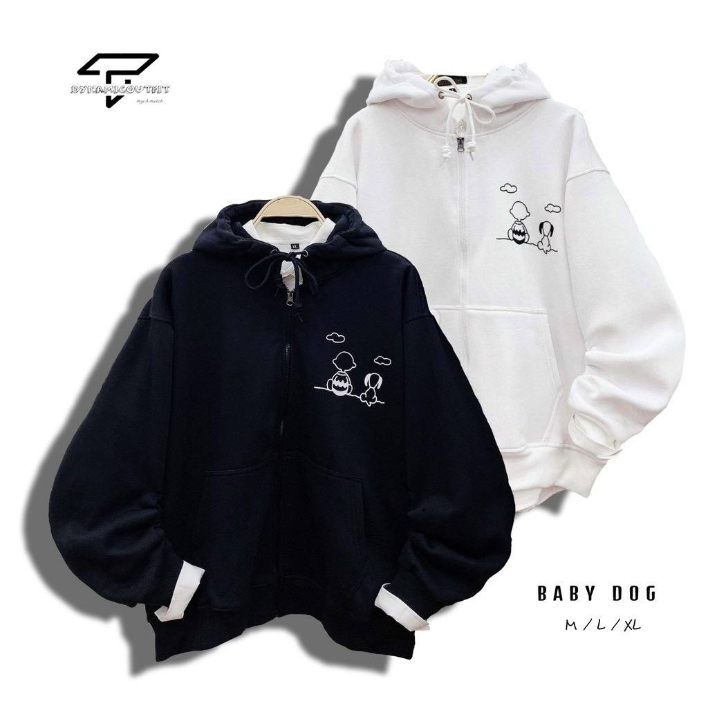 Áo Khoác Hoodie Form Rộng Nỉ Thun Dây Kéo Snoopy Thu Đông