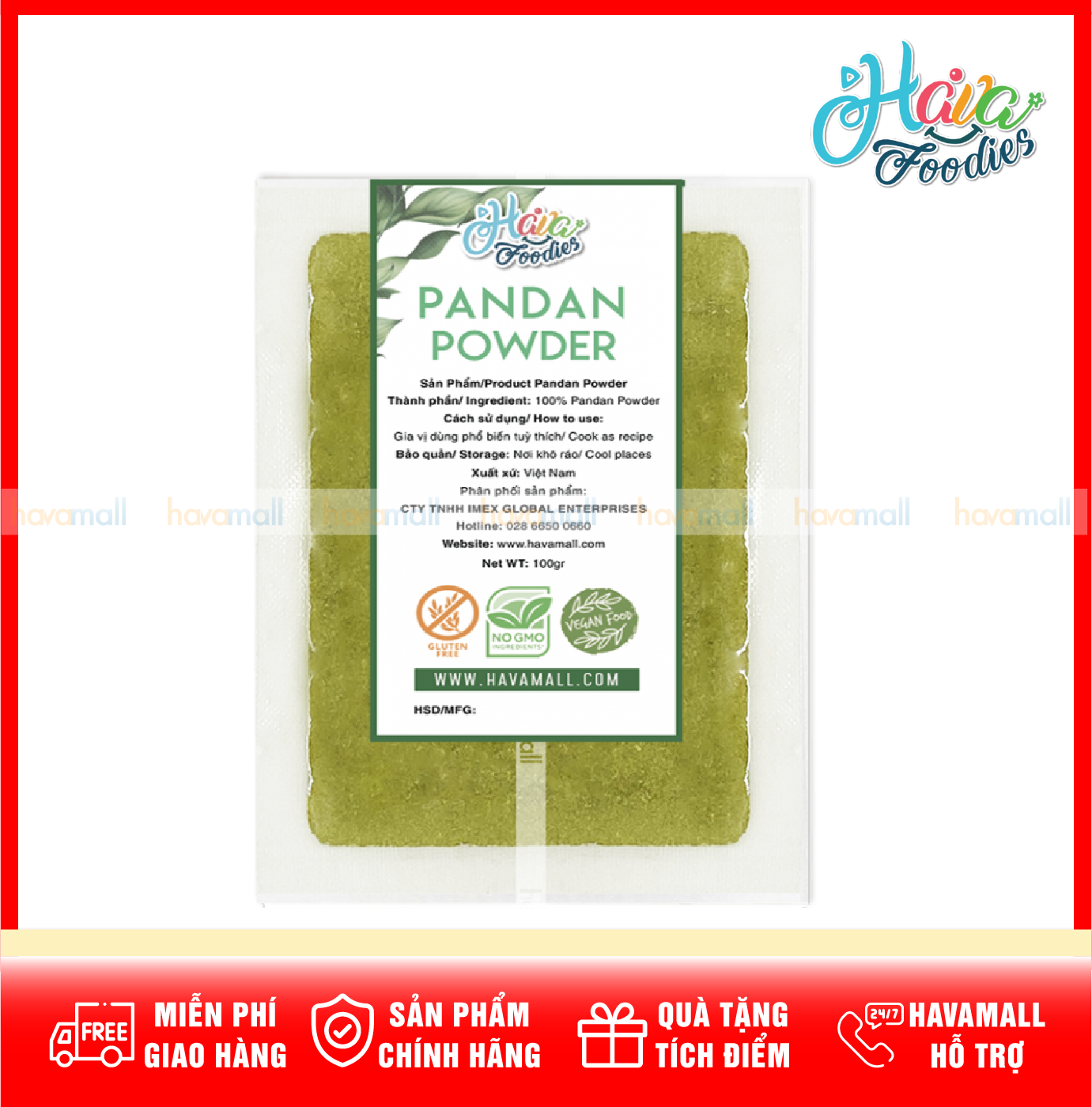 Bột Lá Dứa Hava Foodies – Pandan Powder