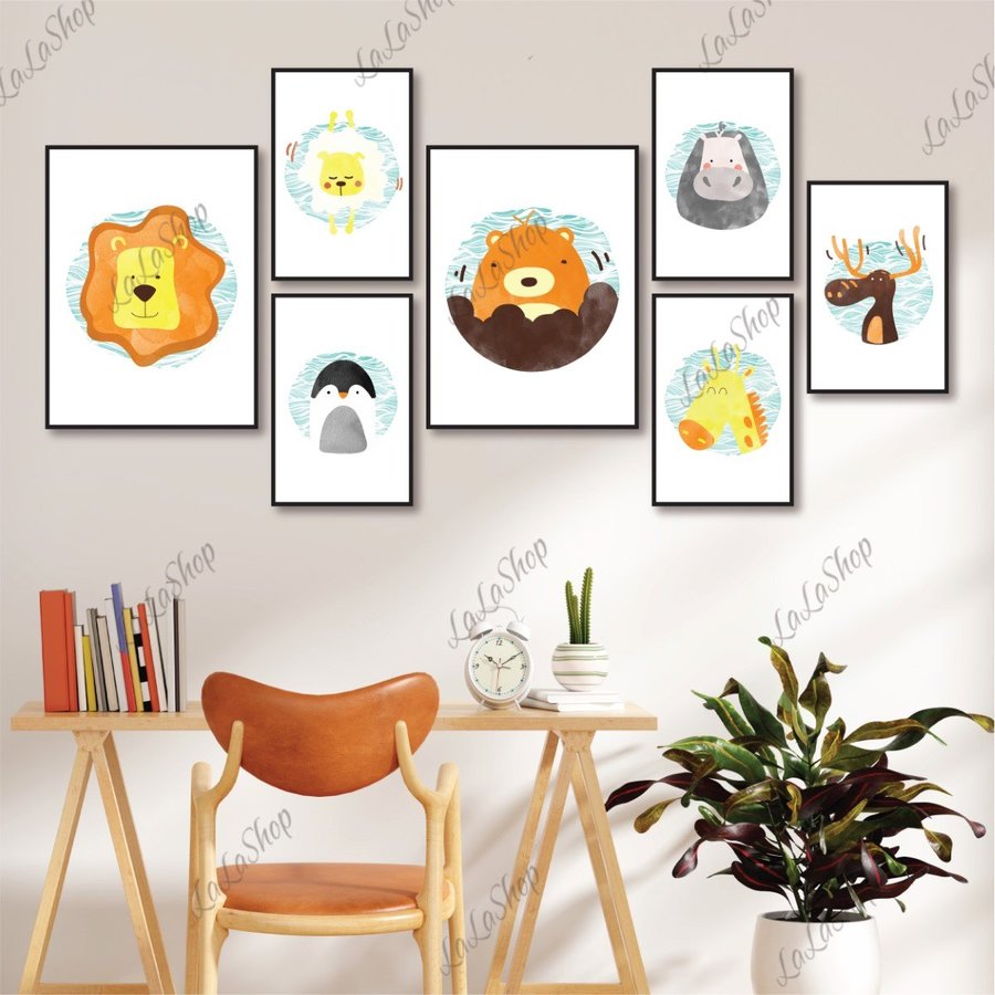 Bộ tranh dán tường 7 tấm Siêu anh hùng decor phòng bé Pikachu, Minion, Doraemon in formex - Có ảnh thực tế - Tranh dán tường phong có sẵn keo tranh bộ treo phòng ngủ giá rẻ