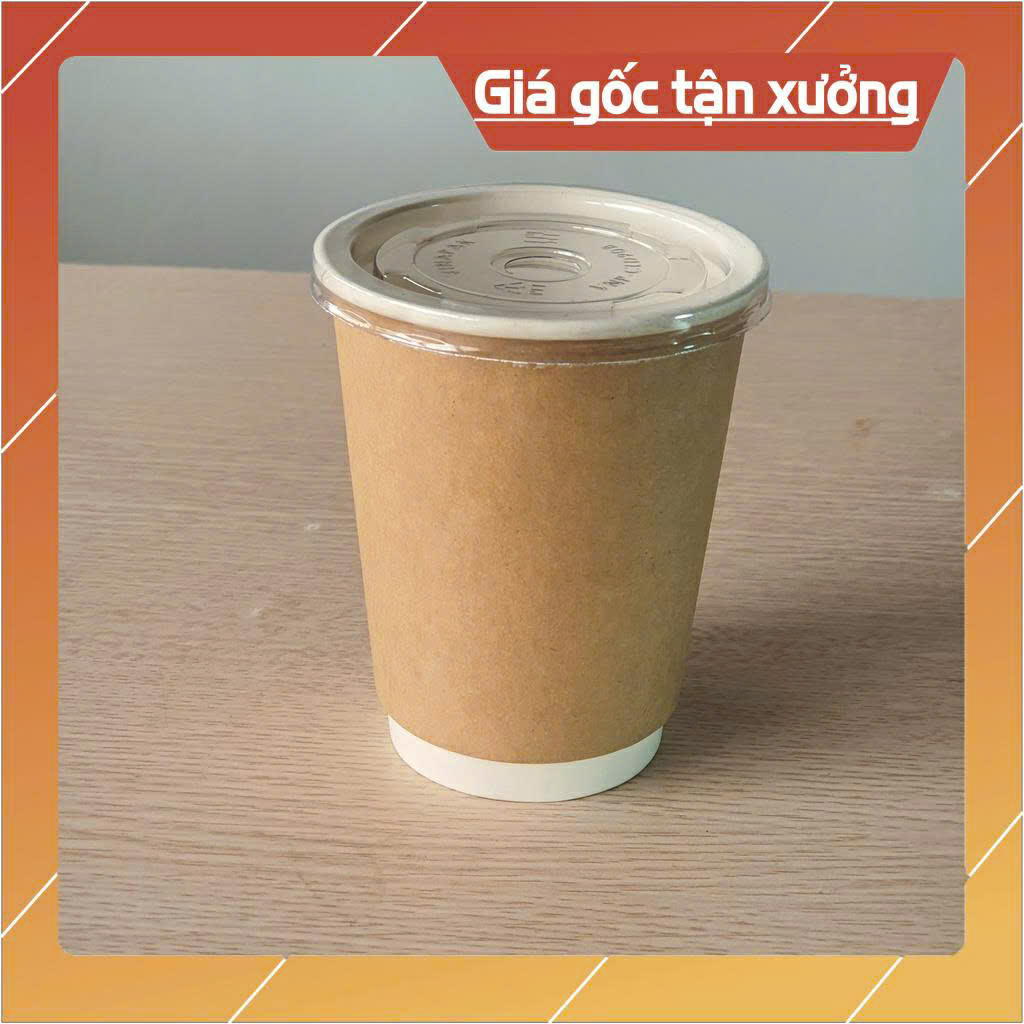 Ly Giấy Cốc giấy Kraft có nắp 280ml đựng cafe Mang Về 8oz 25 cái