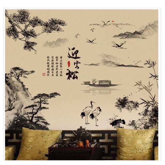 decal dán tường mẫu phong thủy núi non