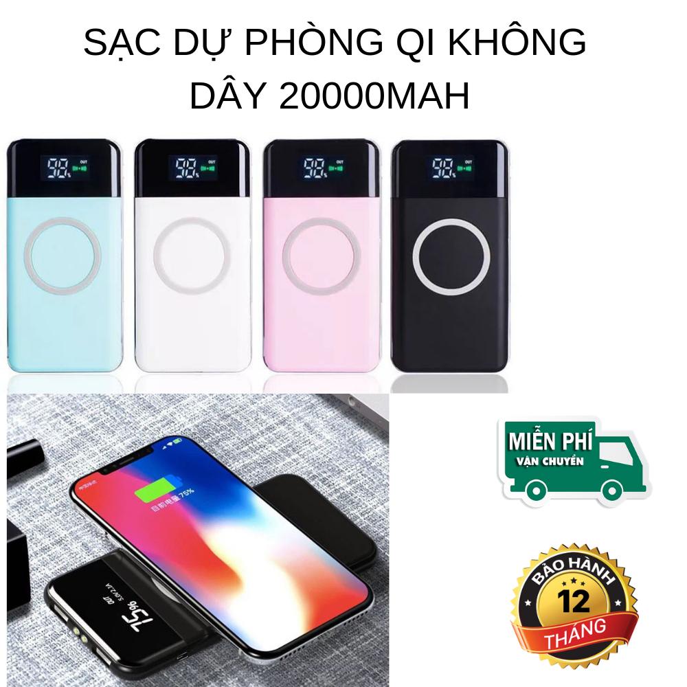 Pin Sạc Dự Phòng Không Dây Qi 20000mah Power, cuc sac du phong khong day wireless, power bank