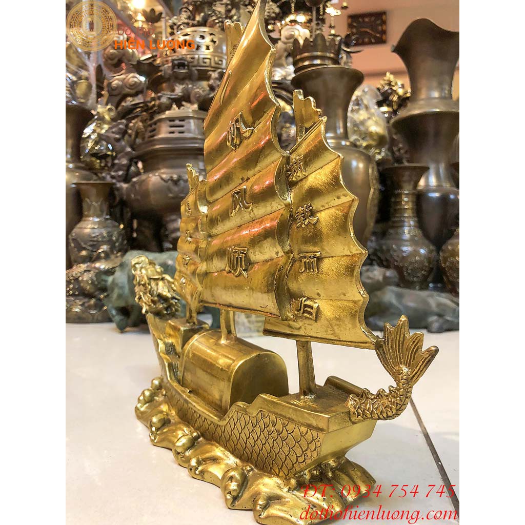 Thuyền Buồm Đầu Rồng Phong Thủy Bằng Đồng 3 Cỡ