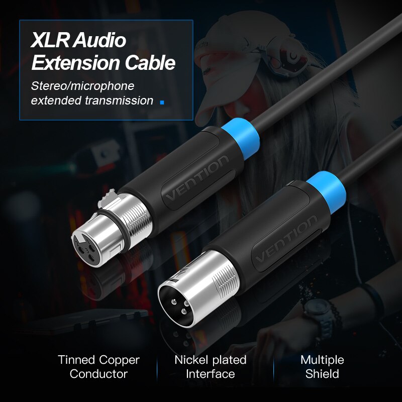 【COD】Vention XLR Cable Aux Cable Cannon Cable XLR Male to Female XLR Extension Cable for Microphone Mixer Stereo Camera Amplifier