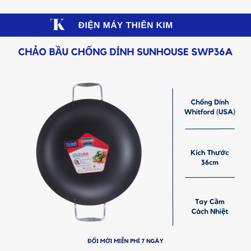 Chảo bầu chống dính Sunhouse SWP36A 36cm - chảo chống dính
