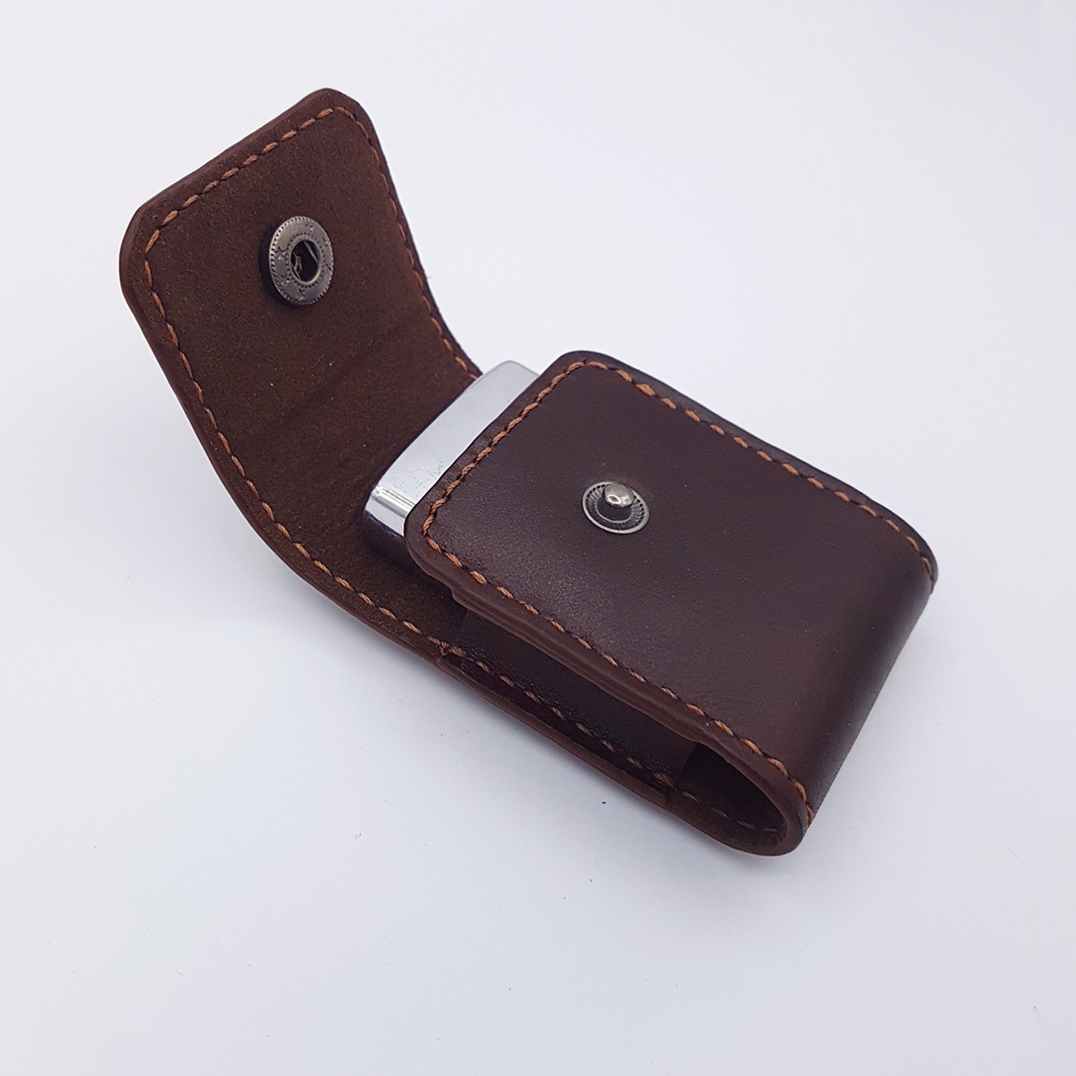 Bao hộp zippo da thật màu nâu- Bao da thủ công handmade - Shop đồ da thật MinoCrafts