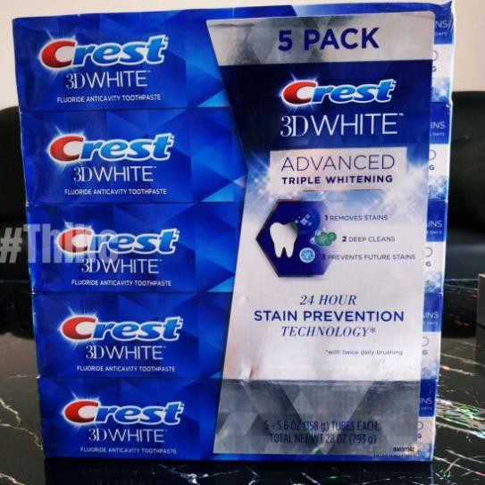 Kem đánh răng crest 3d white advanced triple whitening 158g
