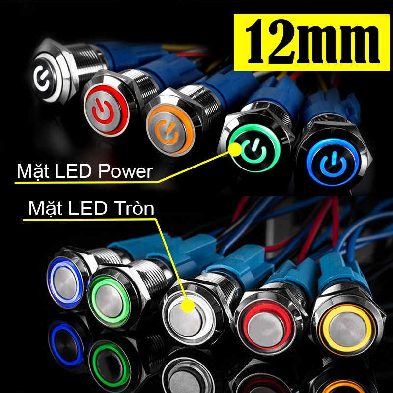 Công tắc Self-Lock và Nút nhấn tự Reset - 12mm (3V-24V) có đèn LED sáng