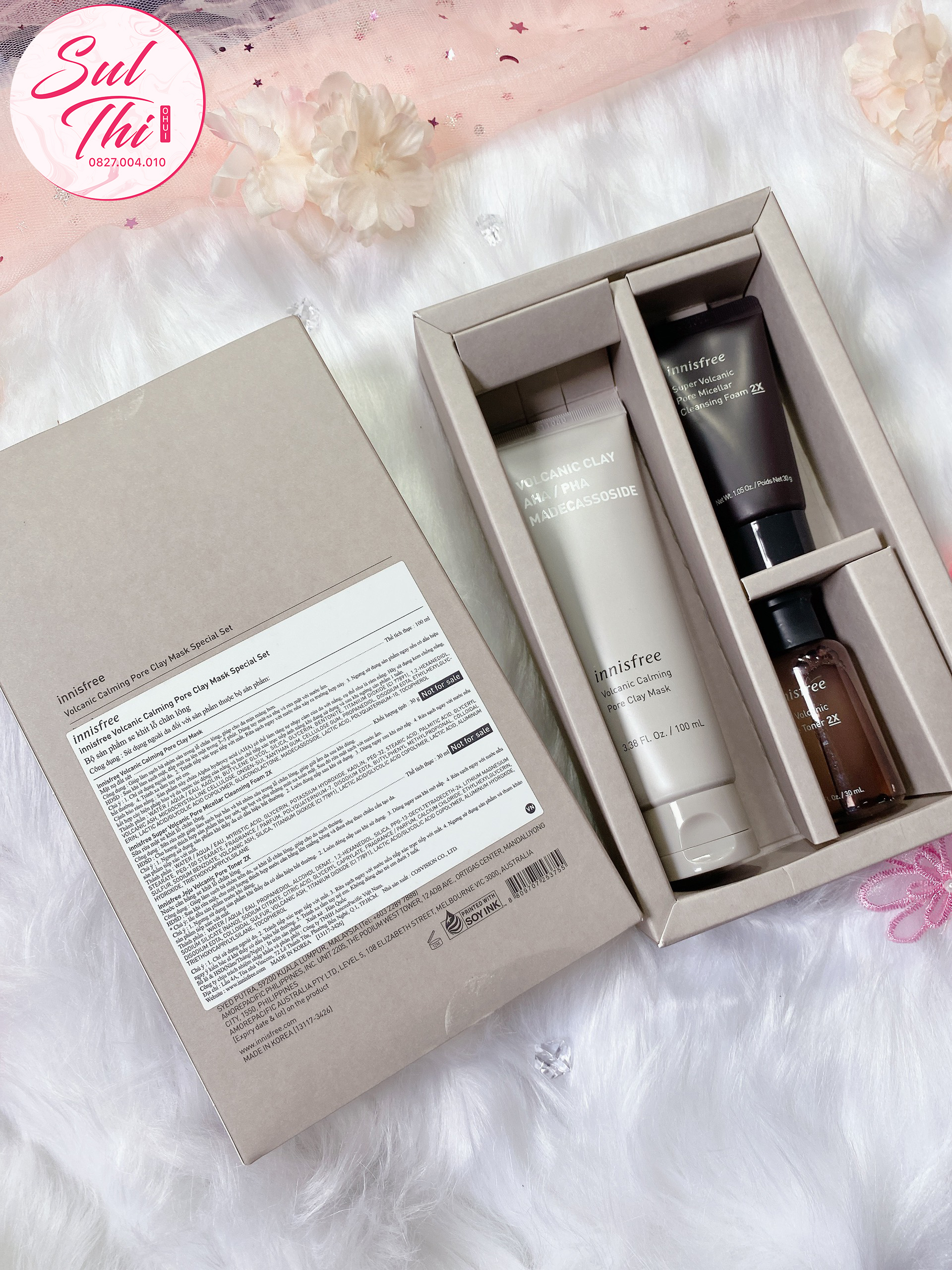 SET Mặt Nạ Đất Sét Innisfree Volcanic Calming Pore Clay Mask 100ml (Bộ 3 sản phẩm)