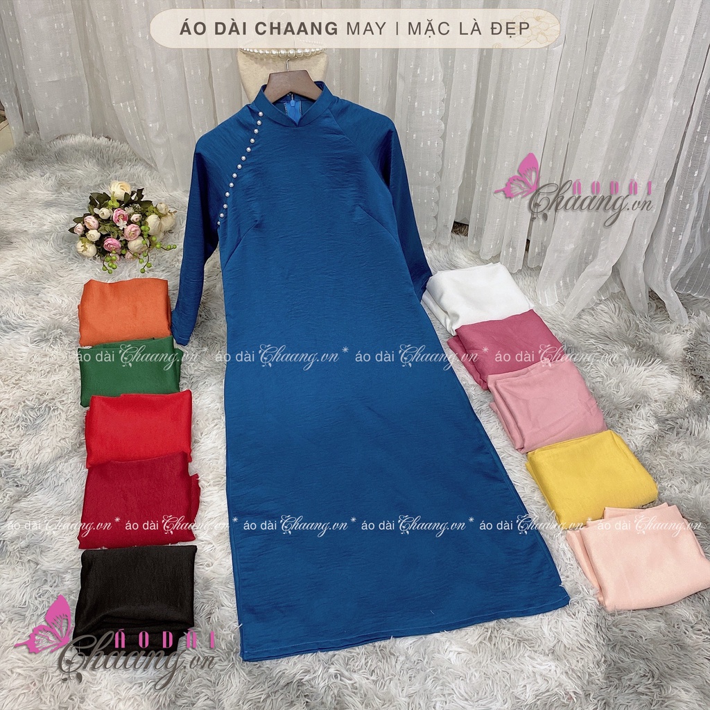 Áo Dài Cách Tân Nữ Lụa Tây Thi Xanh Rêu Dáng Suông Xưa Che Khuyết Điểm Đẹp DX106