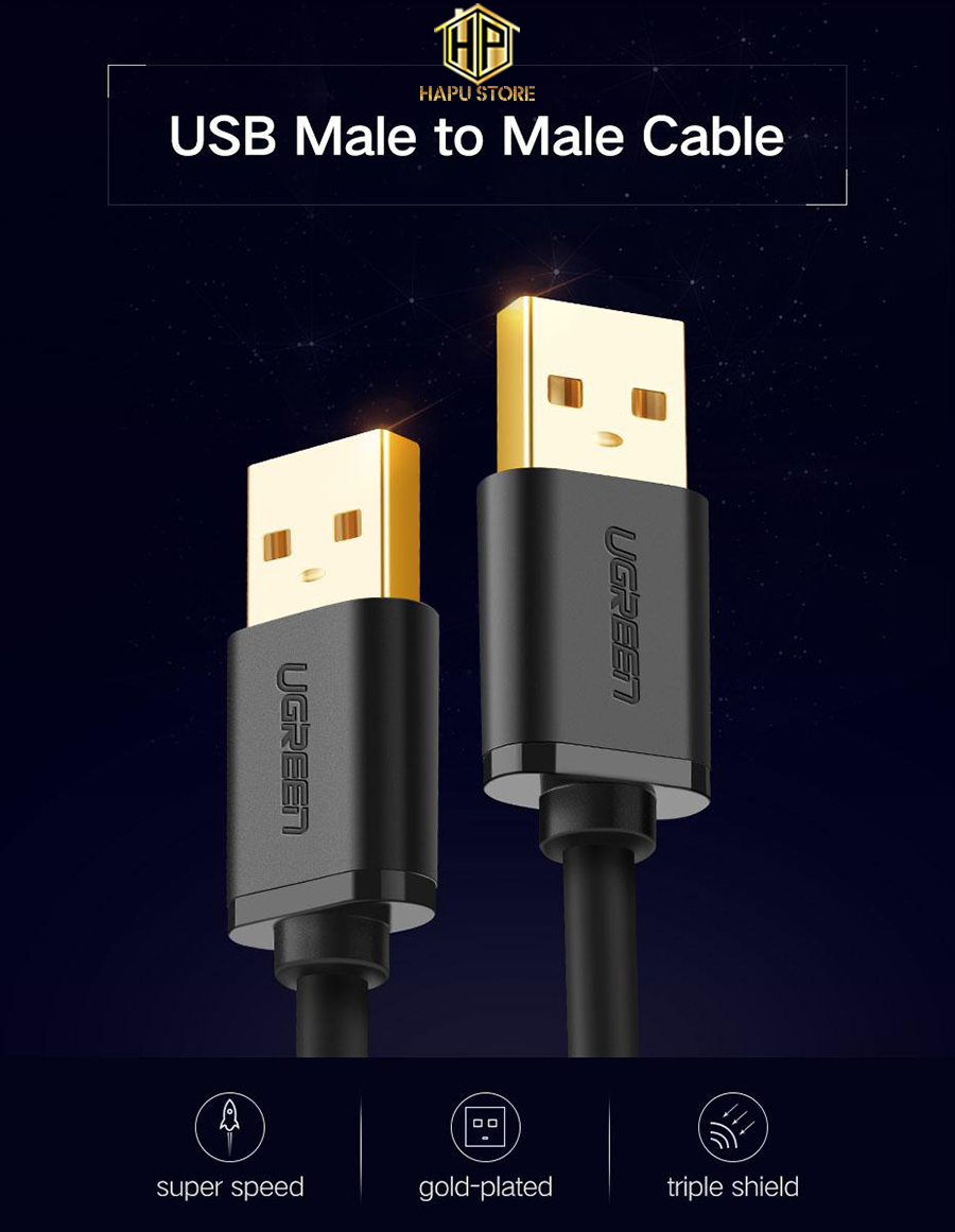 Cáp USB 2.0 hai đầu đực UGgreen 10308 dài 0,5m  - HapuStore