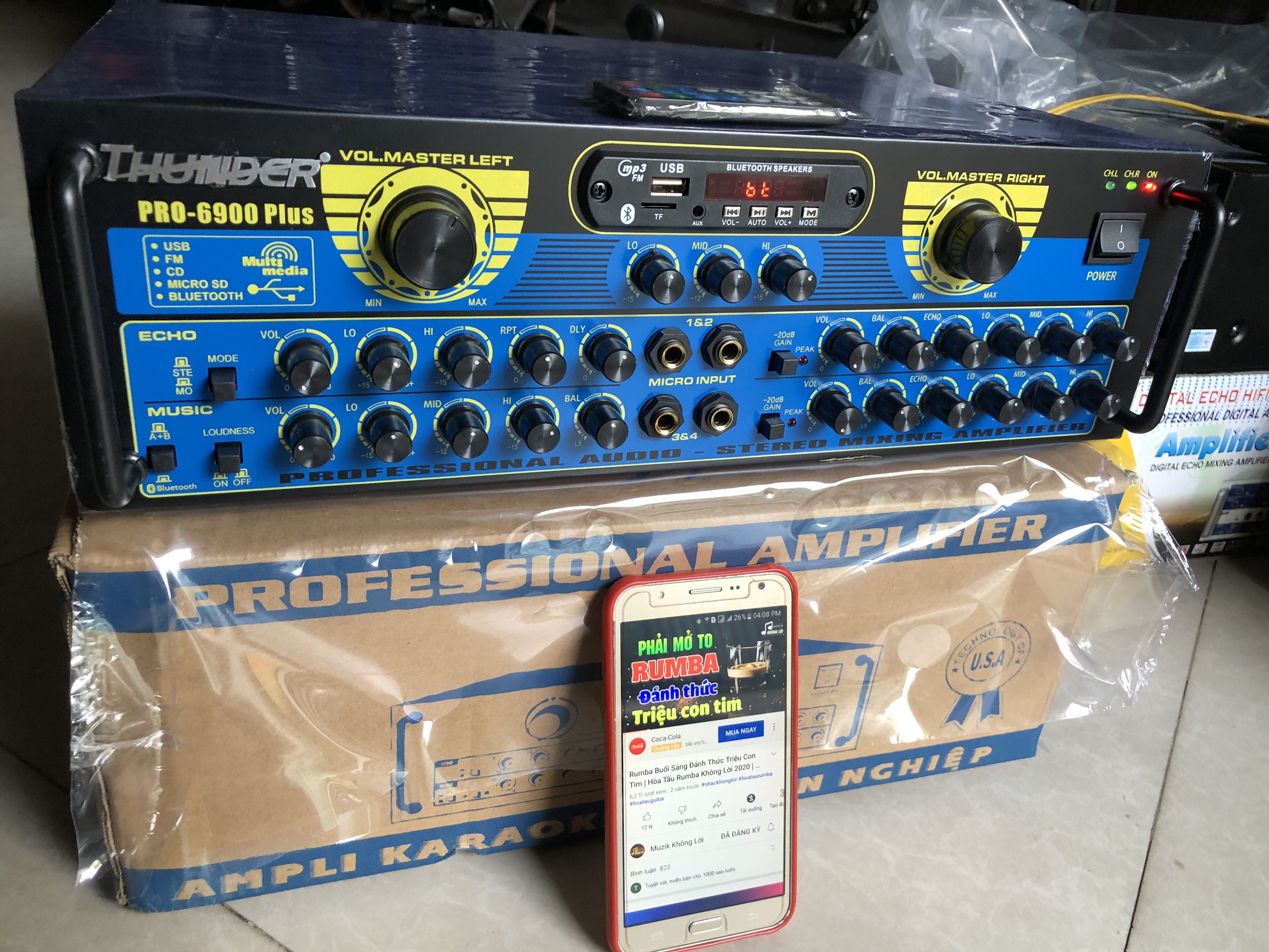 Amply Thunder Pro-6900 Plus chạy 12 sò-Bluetooth Cs 750W