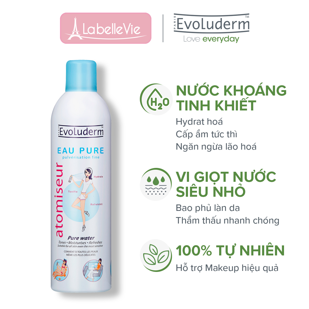 Xịt khoáng cấp ẩm làm dịu da Evoluderm 400ml