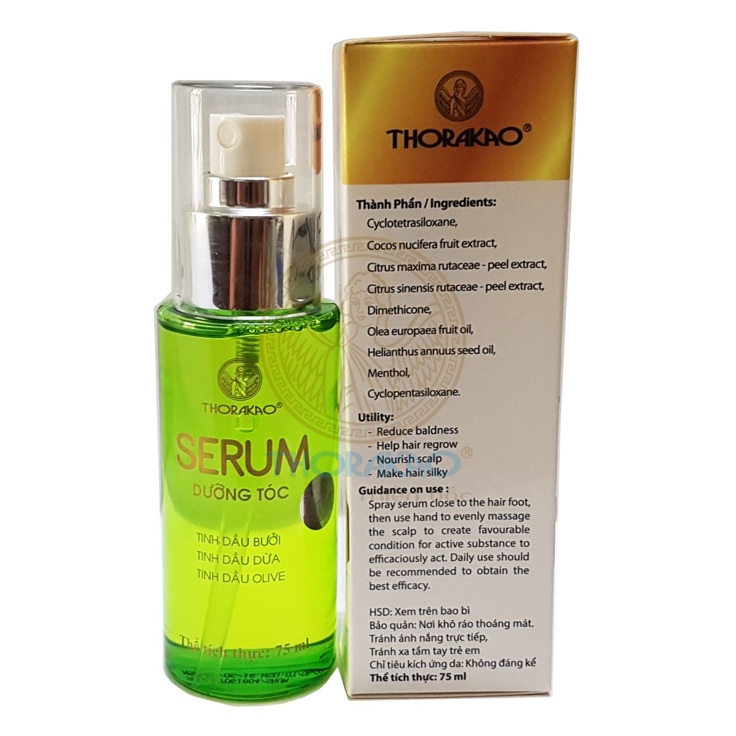 Serum kích thích mọc tóc, phục hồi tóc hư tổn Thorakao 75ml (Bưởi, Dầu Dừa, Olive)