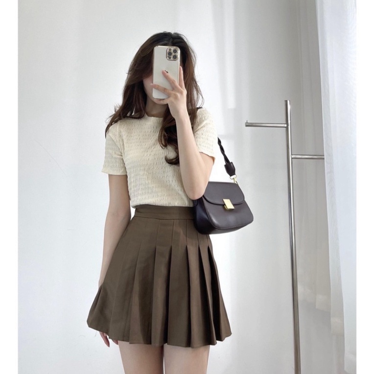Áo xốp nhăn cổ tròn cộc tay baby tee Áo thun cộc tay nữ form vừa coco land babydoll ulzzang dáng dài croptop