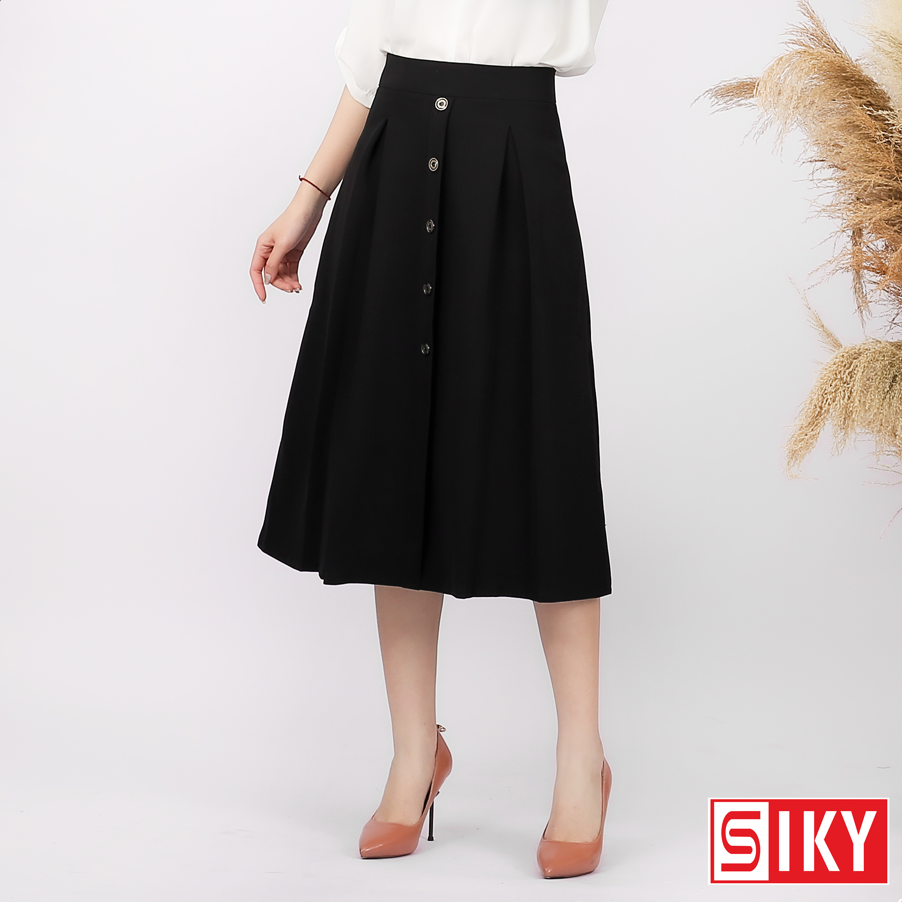 Chân váy công sở dáng dài 5 cúc hàng mới- SIKY -CV02