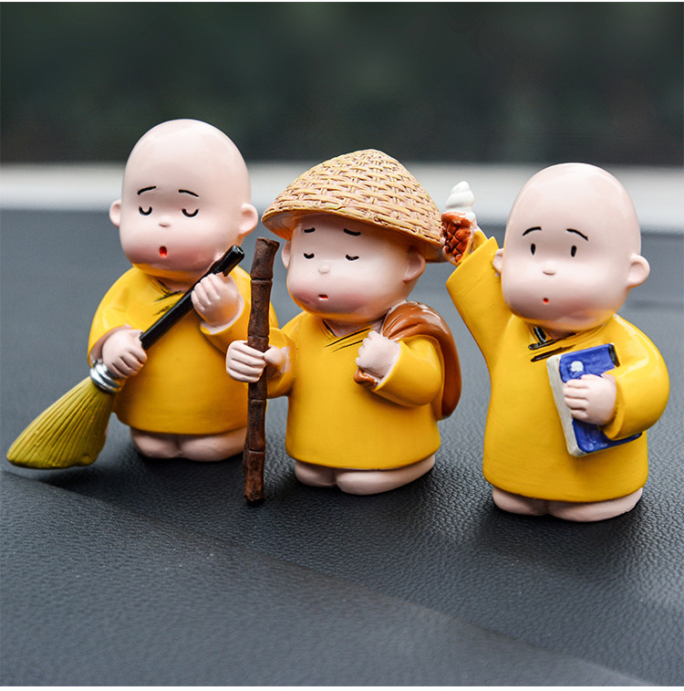 BỘ TƯỢNG 3 CHÚ TIỂU TỊNH TÂM - TRÍ TUỆ - HÀNH ĐỘNG DỄ THƯƠNG ĐẶT Ô TÔ, BÀN LÀM VIỆC