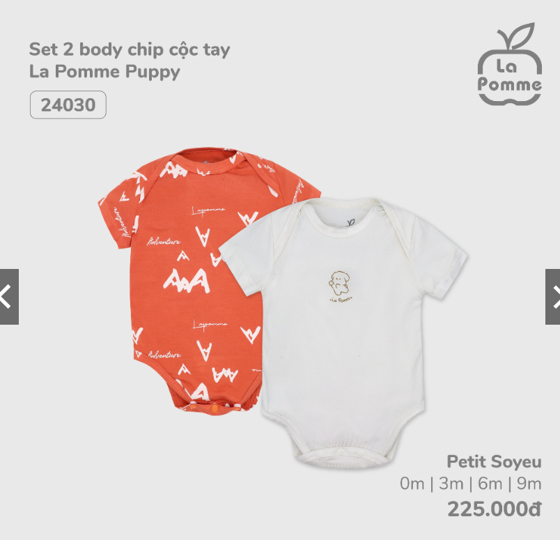 La pomme set 2 body chip cộc tay la pomme puppy cho bé ss2023