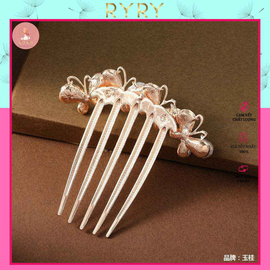 Lược Cài Tóc Đính Đá Hình Bướm Xinh Xắn